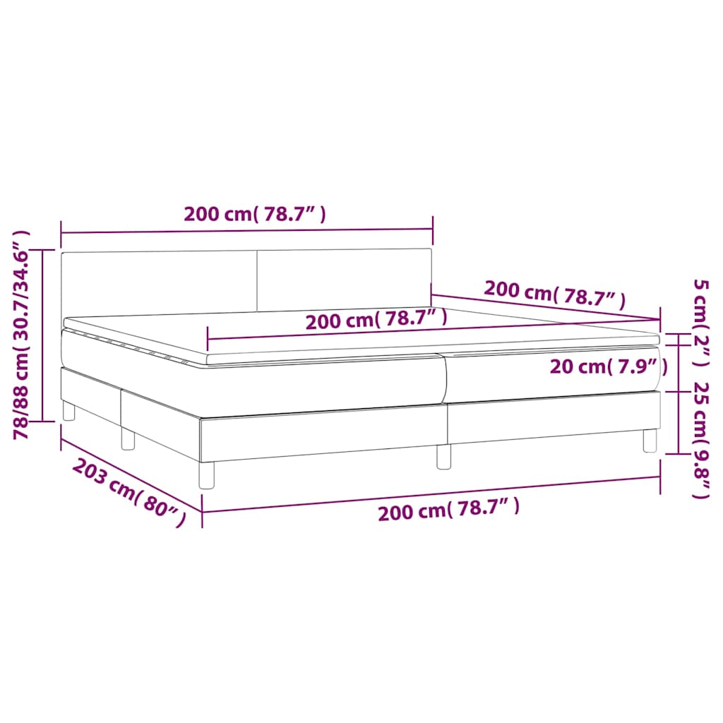 Krevet box spring s madracem LED tamnoplavi 200x200 cm baršun
