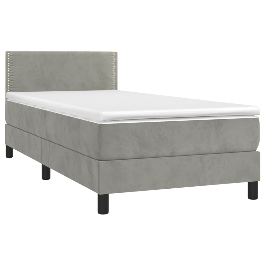 Krevet box spring s madracem LED svjetlosivi 80x200 cm baršun