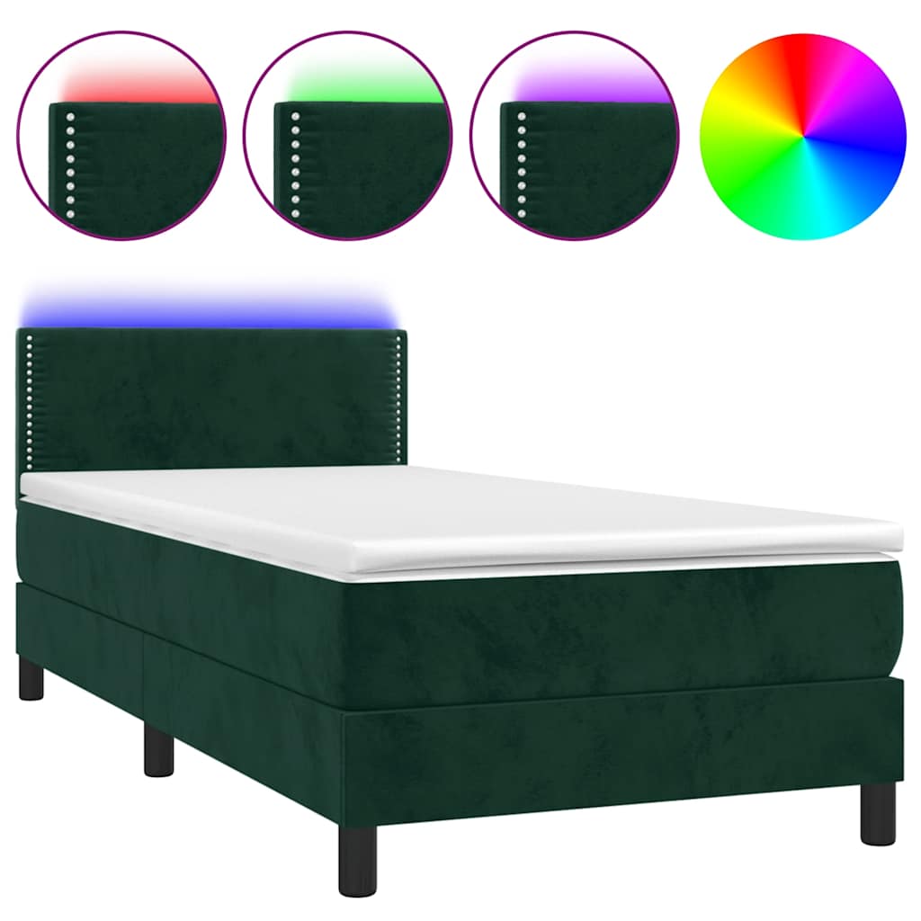 Krevet box spring s madracem LED tamnozeleni 80 x 200 cm baršun