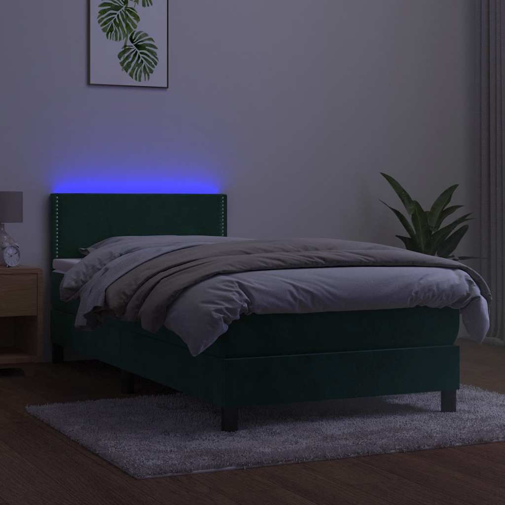 Krevet box spring s madracem LED tamnozeleni 80 x 200 cm baršun