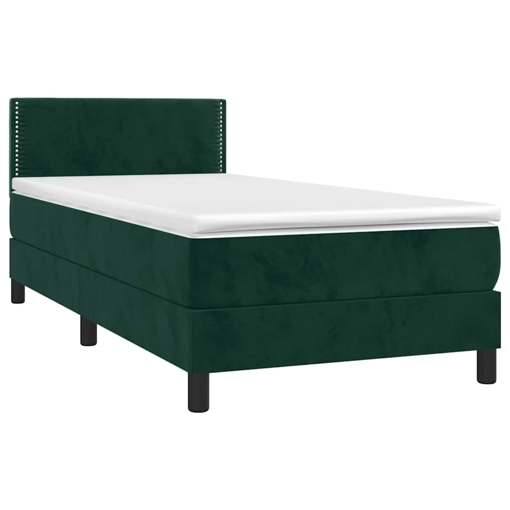 Krevet box spring s madracem LED tamnozeleni 80 x 200 cm baršun