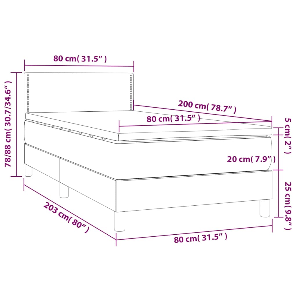 Krevet box spring s madracem LED tamnozeleni 80 x 200 cm baršun