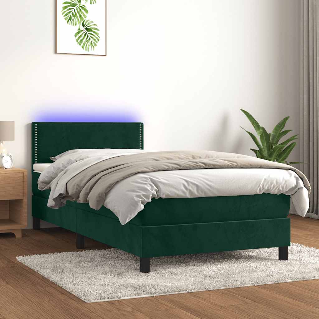 Krevet box spring s madracem LED tamnozeleni 80 x 200 cm baršun