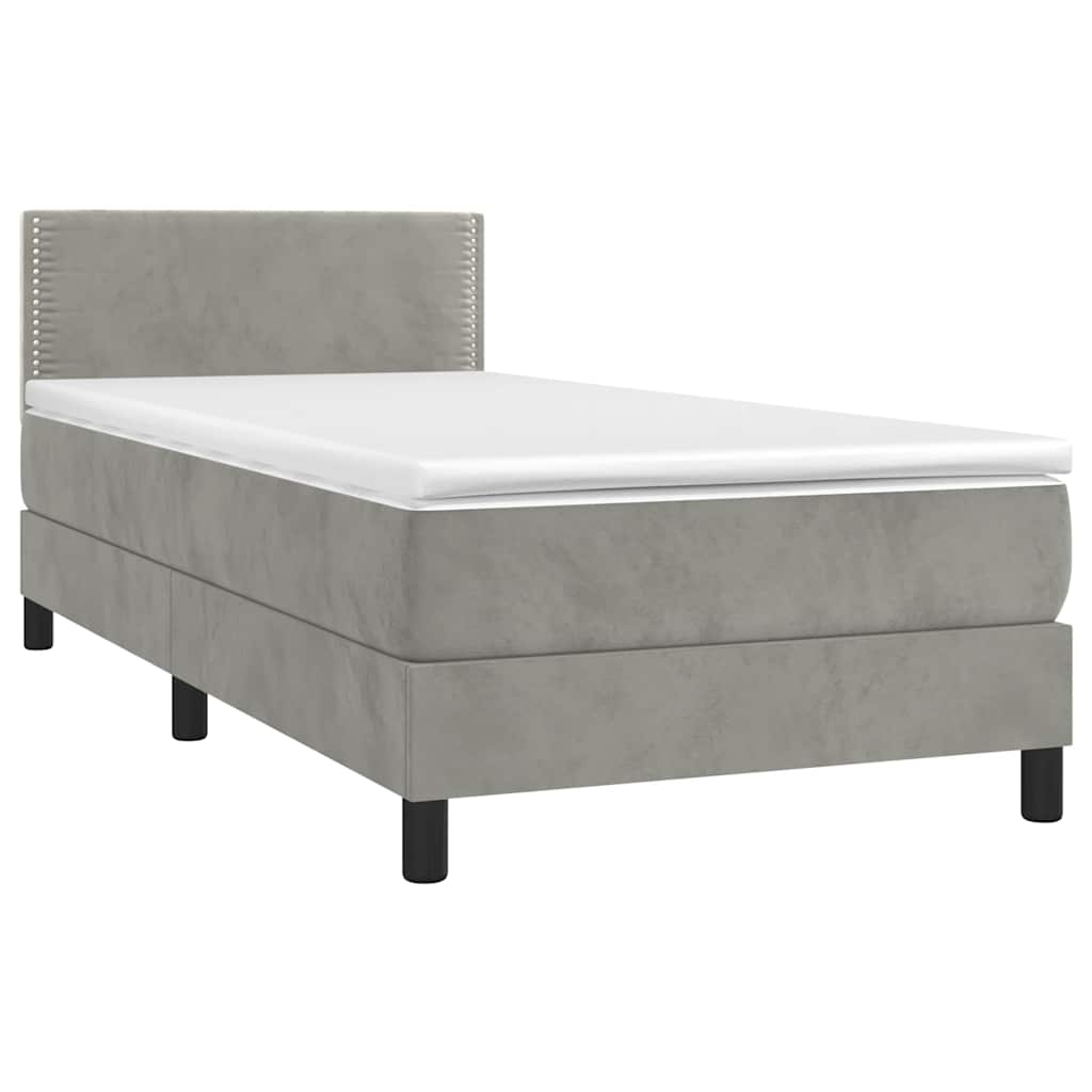 Krevet box spring s madracem LED svjetlosivi 90x190 cm baršun