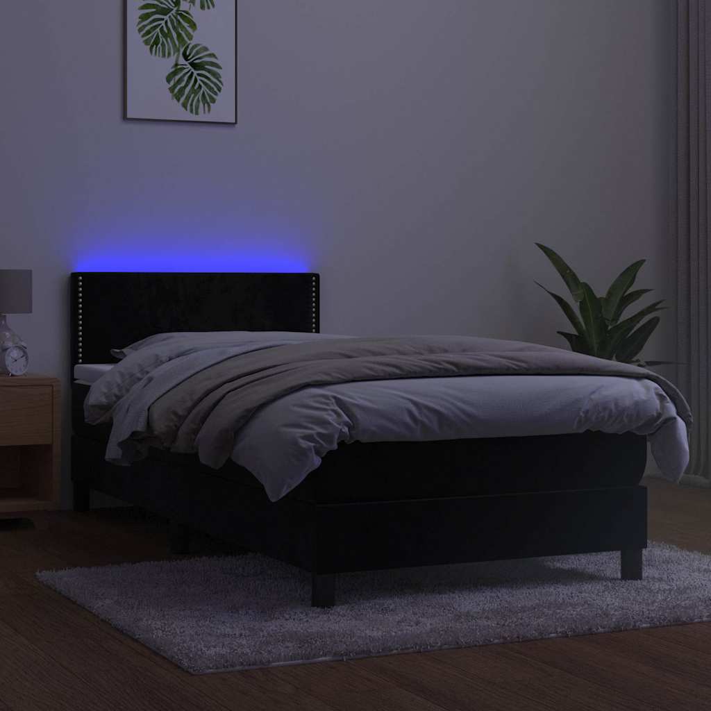 Krevet box spring s madracem LED crni 90x190 cm baršun