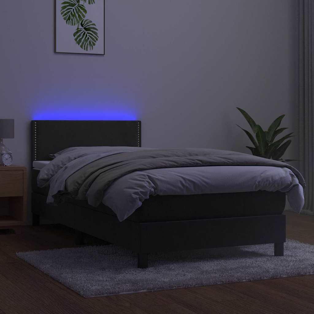 Krevet box spring s madracem LED tamnosivi 90x200 cm baršun