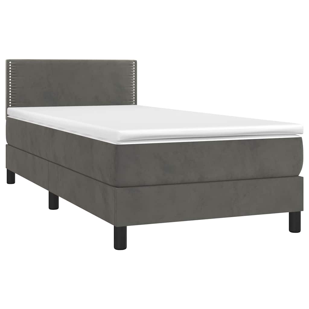 Krevet box spring s madracem LED tamnosivi 90x200 cm baršun