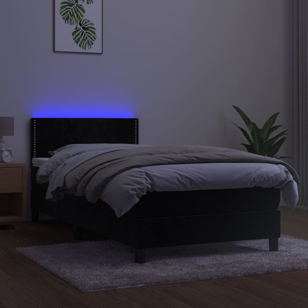 Krevet box spring s madracem LED crni 90x200 cm baršun