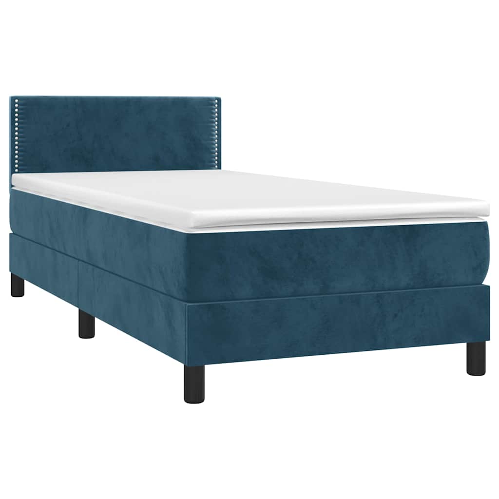 Krevet box spring s madracem LED tamnoplavi 100x200 cm baršun
