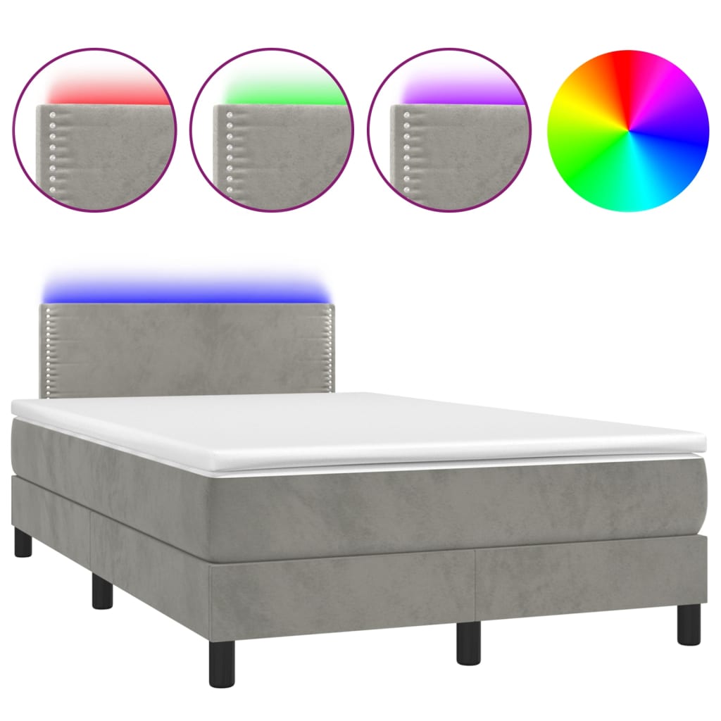 Krevet box spring s madracem LED svjetlosivi 120x200 cm baršun