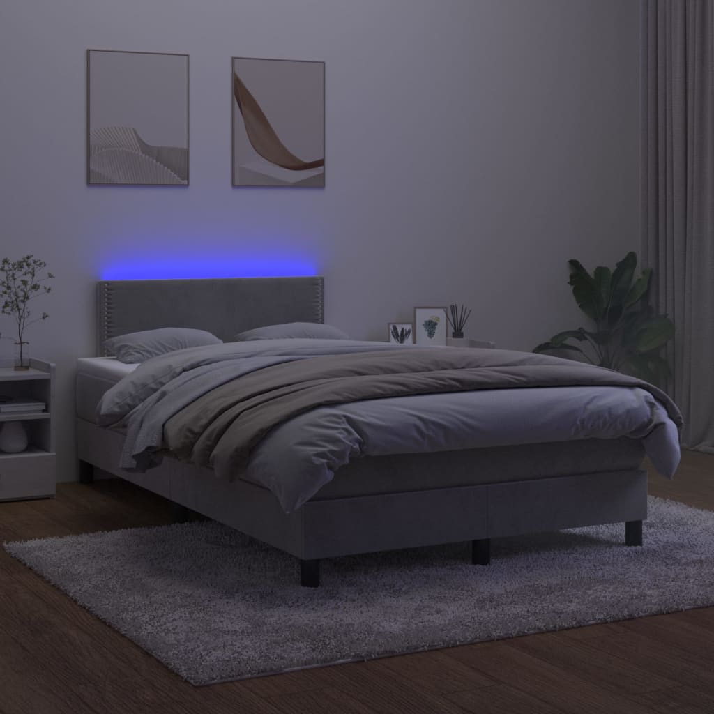 Krevet box spring s madracem LED svjetlosivi 120x200 cm baršun