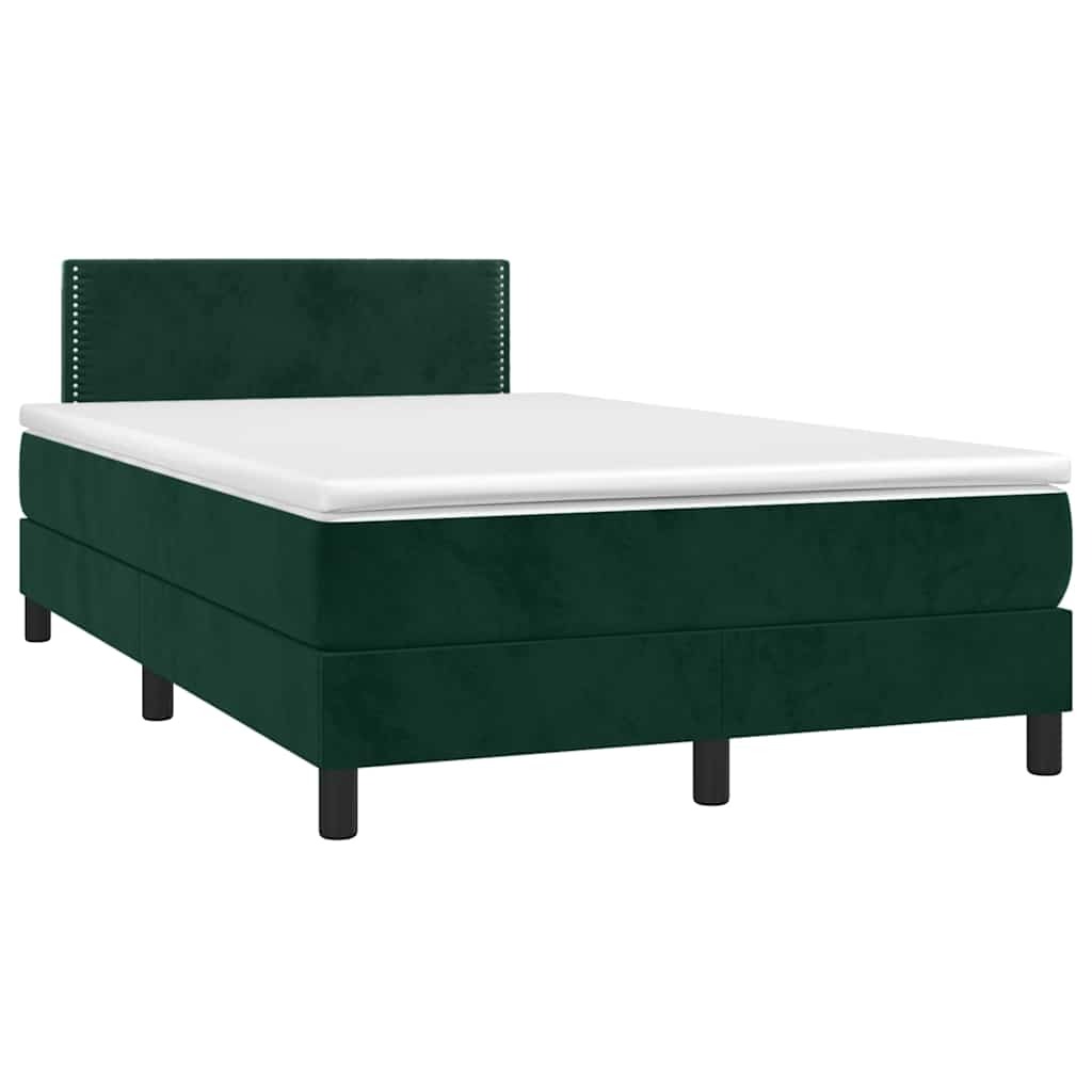Krevet box spring s madracem LED tamnozeleni 120x200 cm baršun
