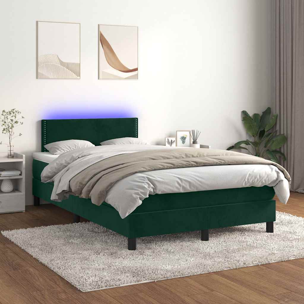 Krevet box spring s madracem LED tamnozeleni 120x200 cm baršun