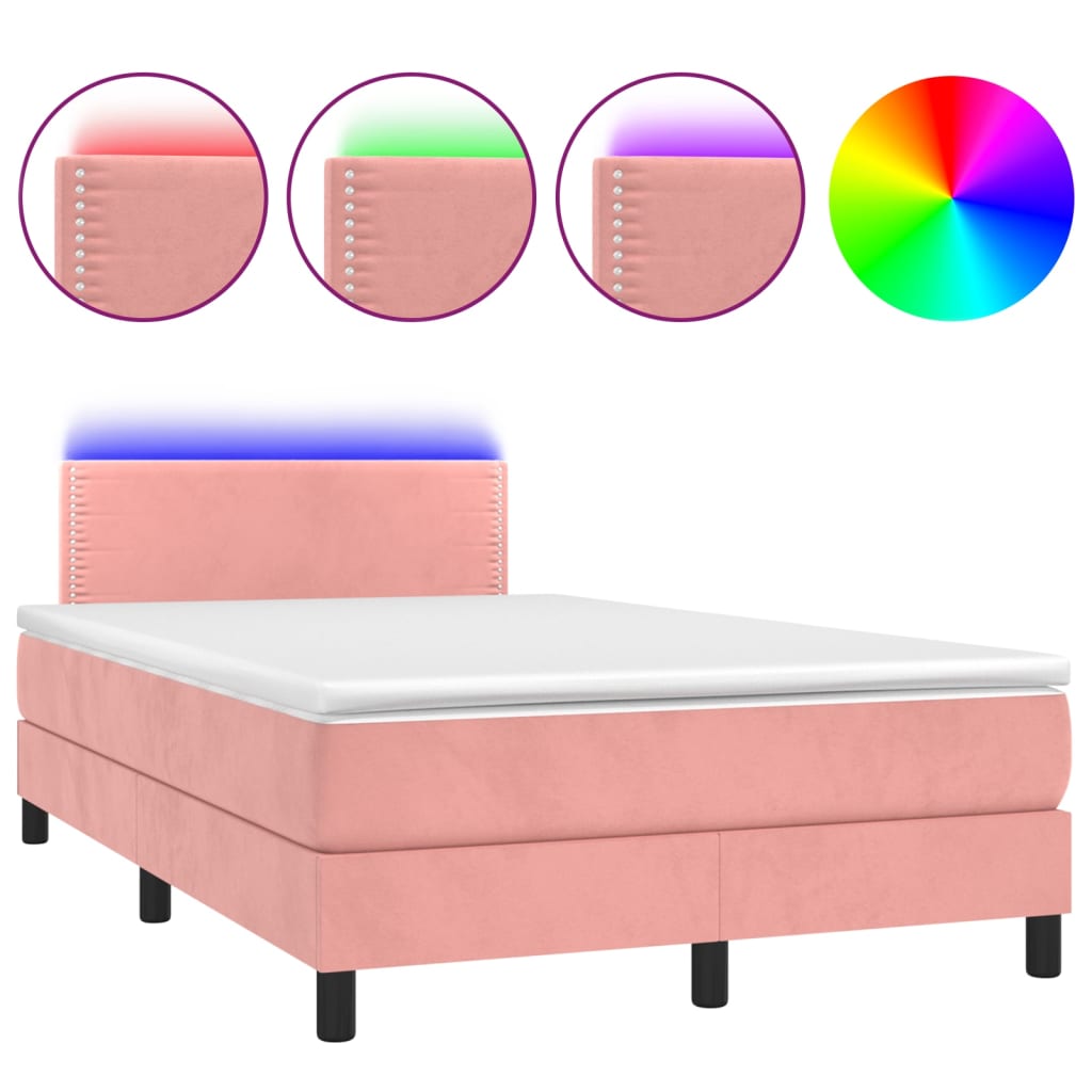 Krevet box spring s madracem LED ružičasti 120x200cm baršunasti