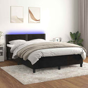 Krevet box spring s madracem LED crni 140x190 cm baršun