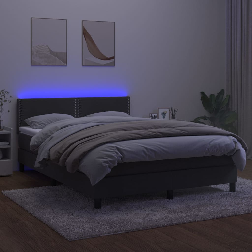 Krevet box spring s madracem LED tamnosivi 140x200 cm baršun