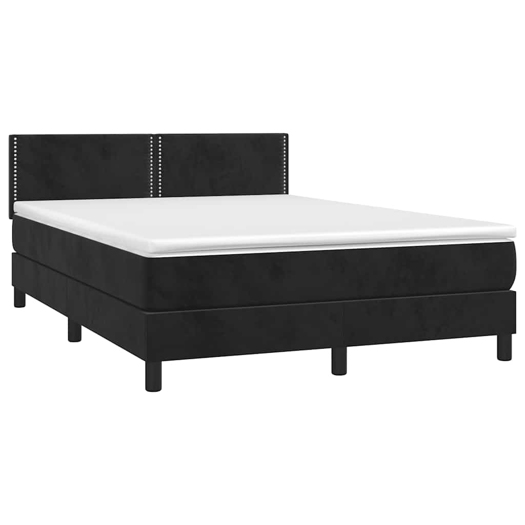 Krevet box spring s madracem LED crni 140x200 cm baršun