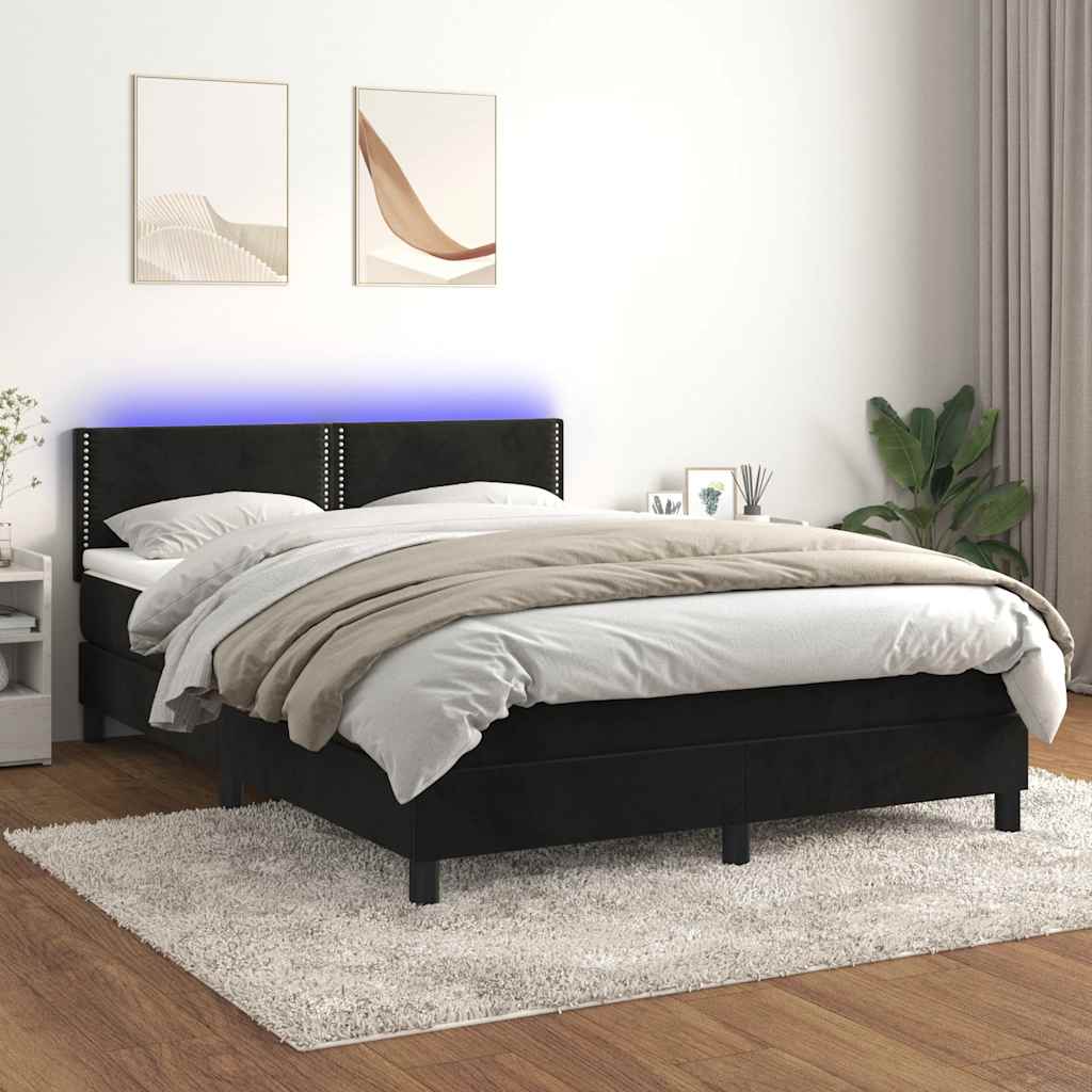 Krevet box spring s madracem LED crni 140x200 cm baršun