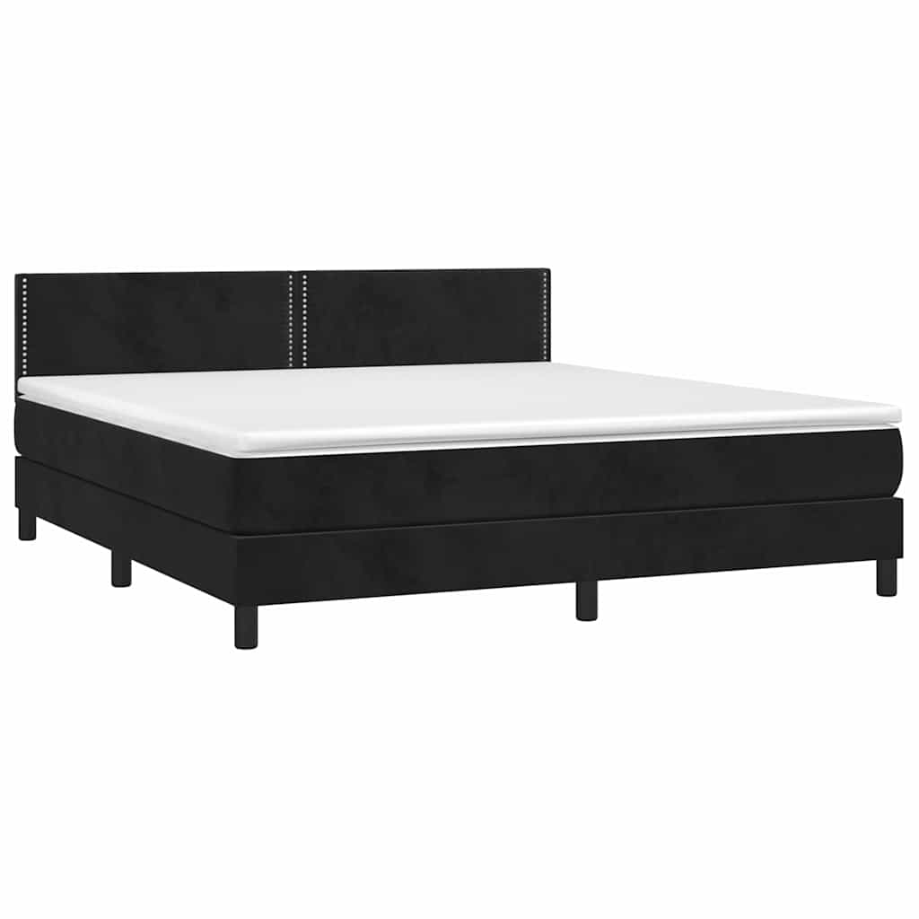 Krevet box spring s madracem LED crni 180x200 cm baršun
