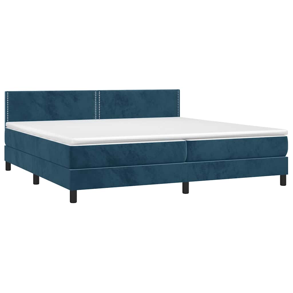 Krevet box spring s madracem LED tamnoplavi 200x200 cm baršun