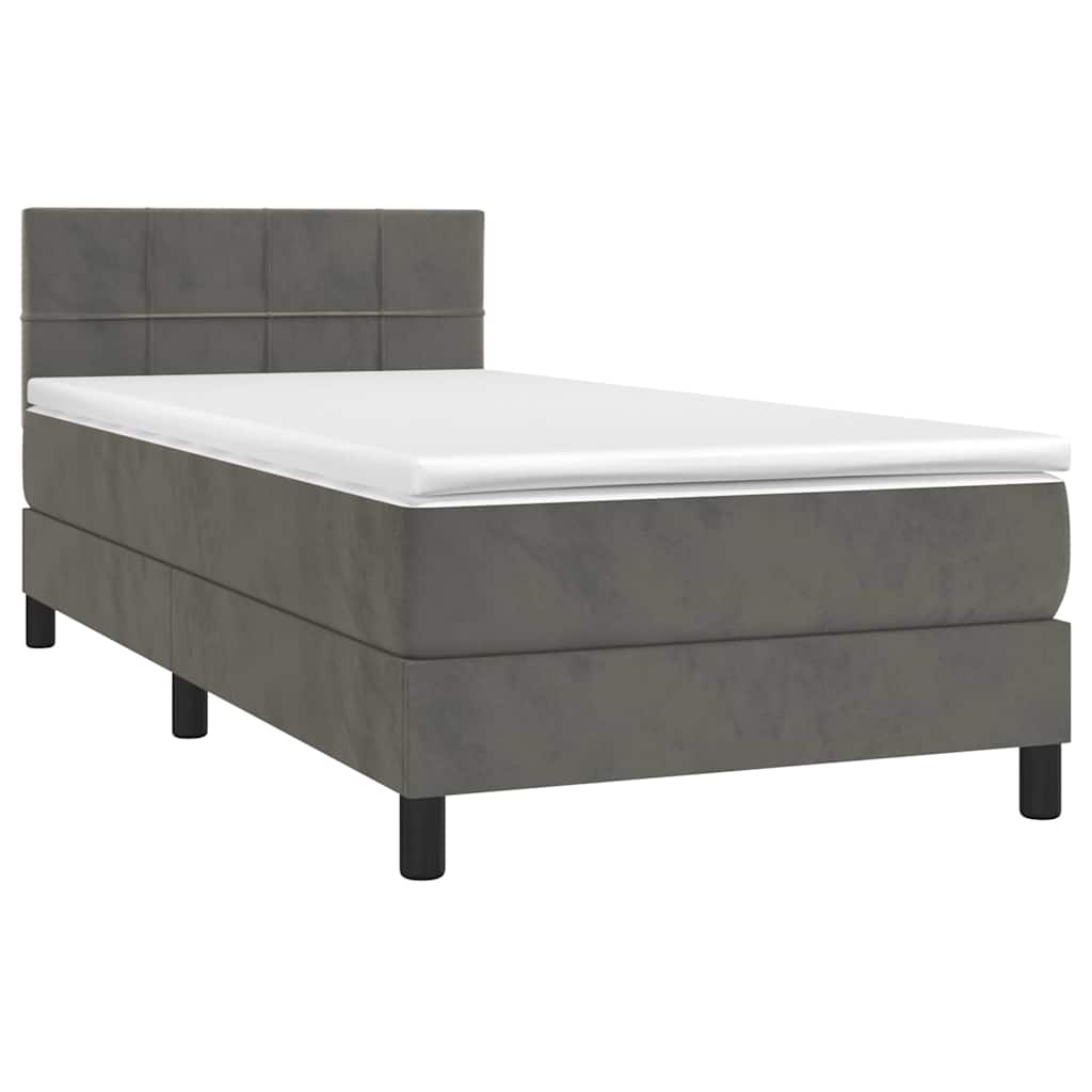 Krevet box spring s madracem LED tamnosivi 80 x 200 cm baršun