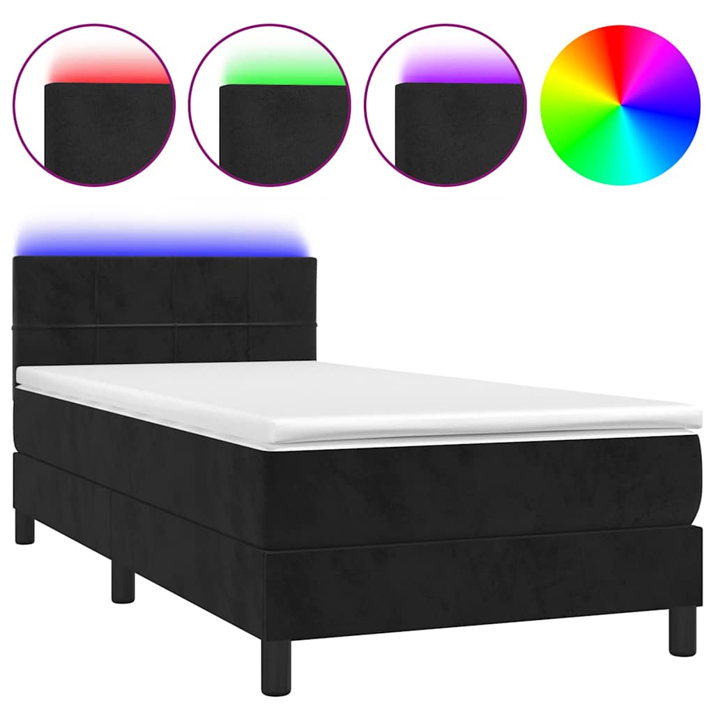 Krevet box spring s madracem LED crni 80 x 200 cm baršunasti