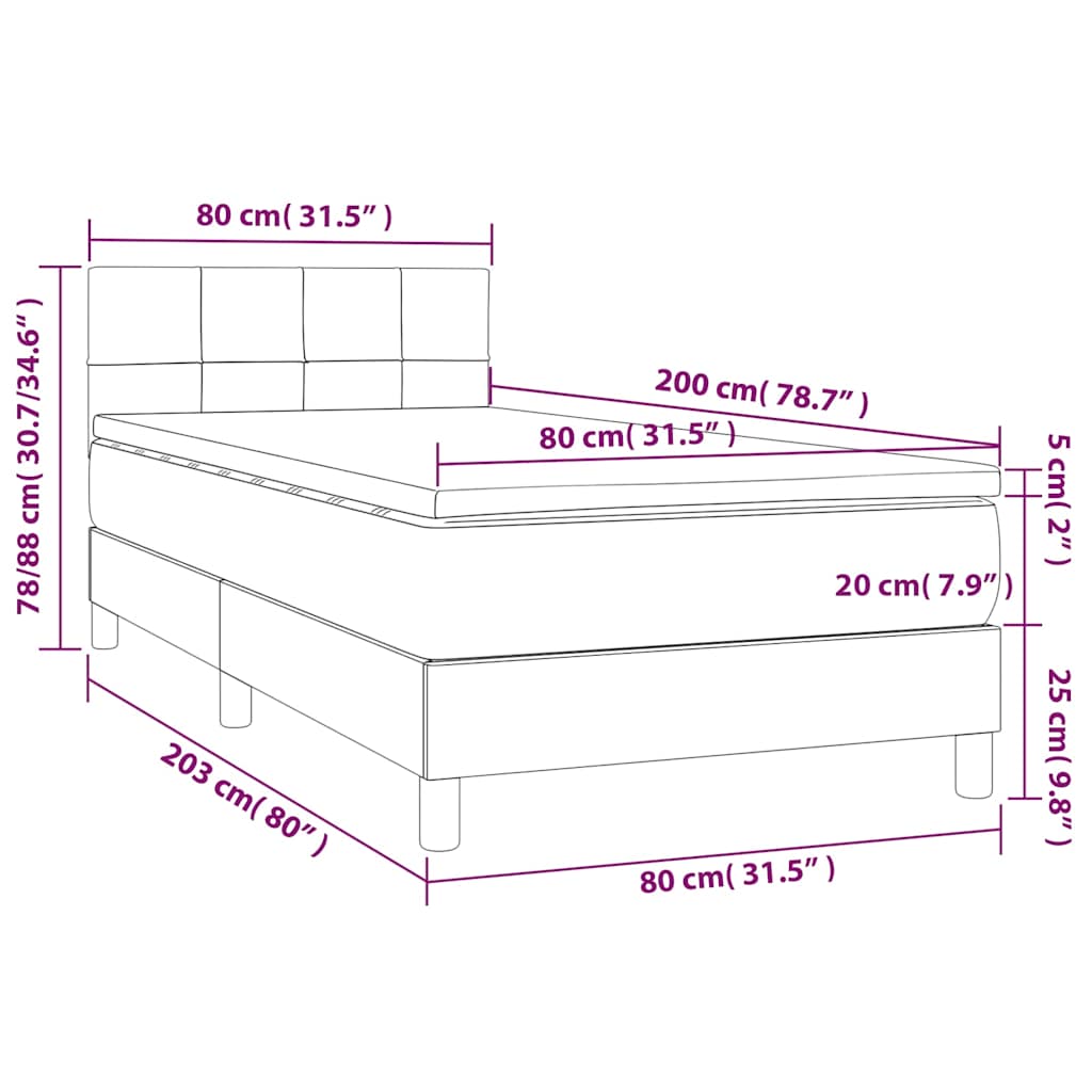 Krevet box spring s madracem LED crni 80 x 200 cm baršunasti
