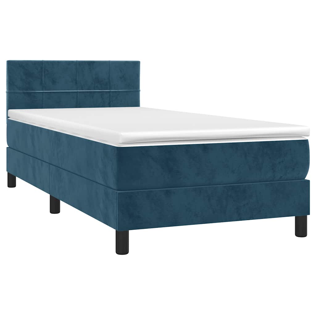 Krevet box spring s madracem LED tamnoplavi 80 x 200 cm baršun