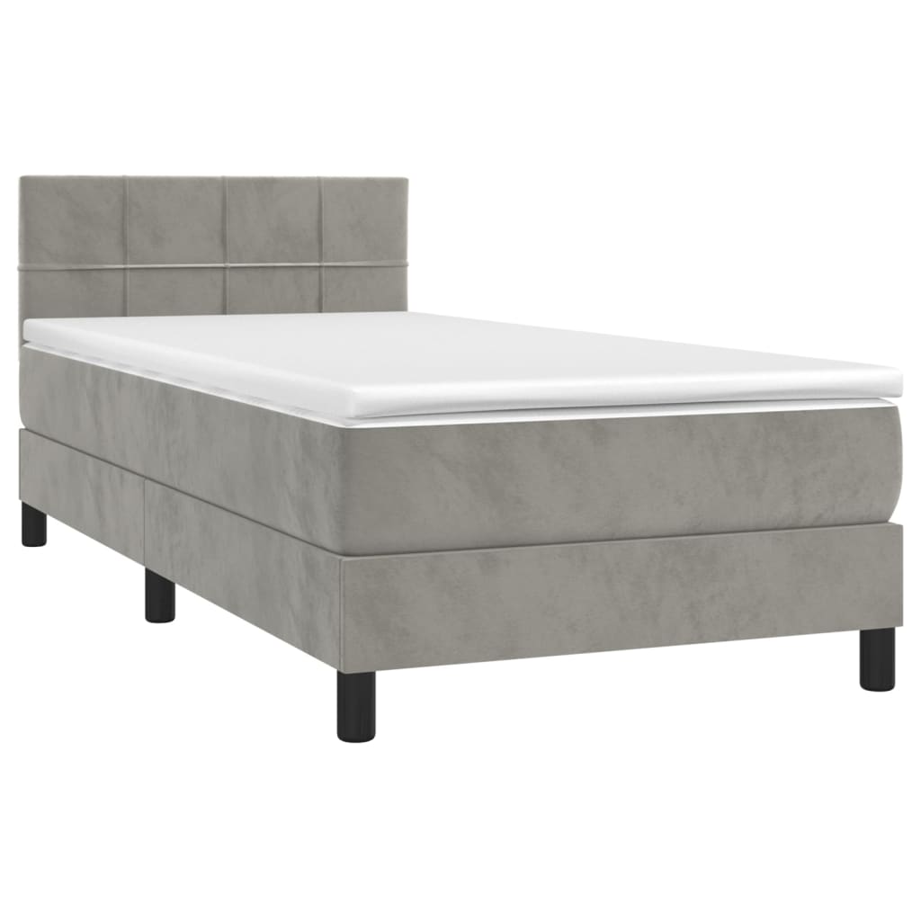 Krevet box spring s madracem LED svjetlosivi 90x190 cm baršun