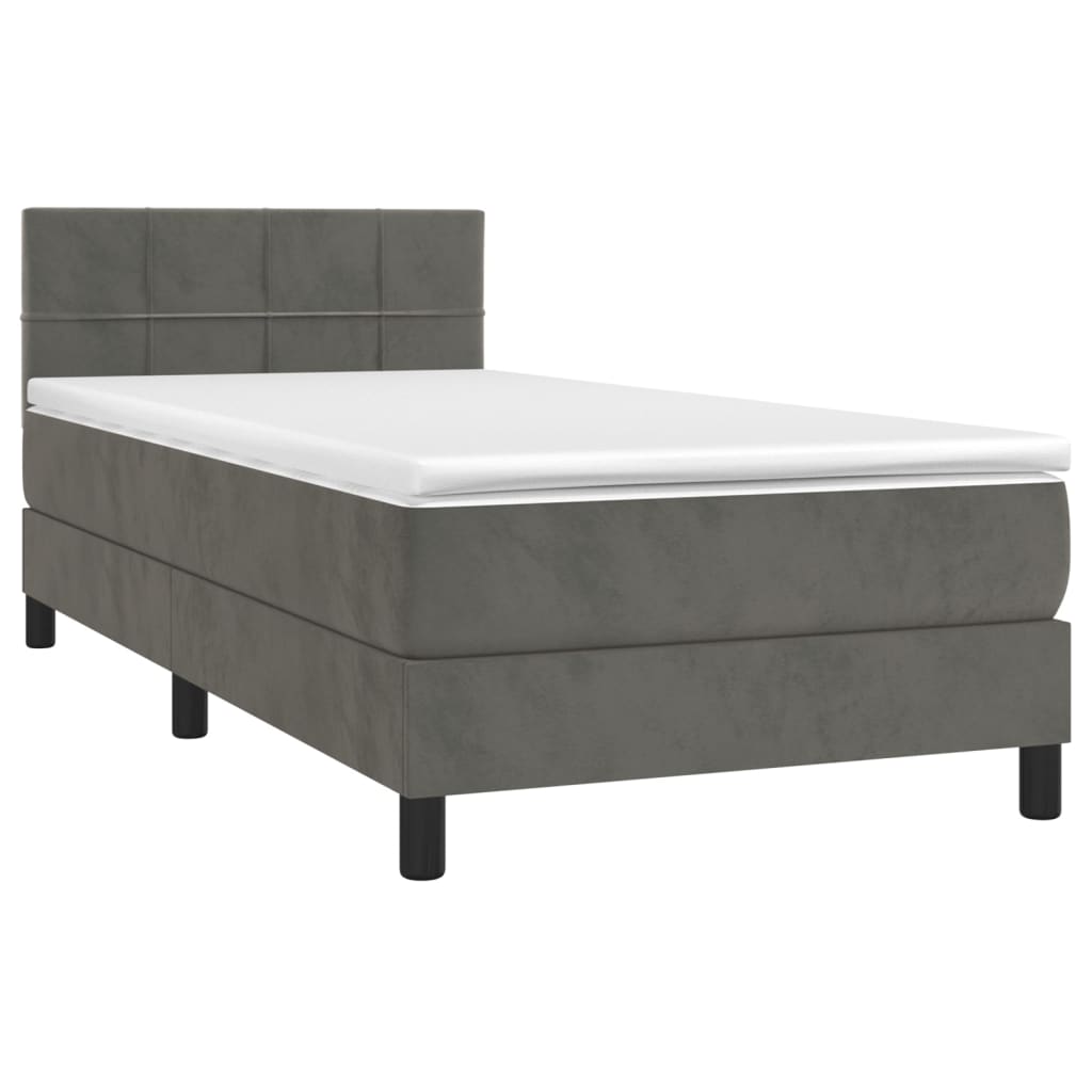 Krevet box spring s madracem LED tamnosivi 90x190 cm baršun