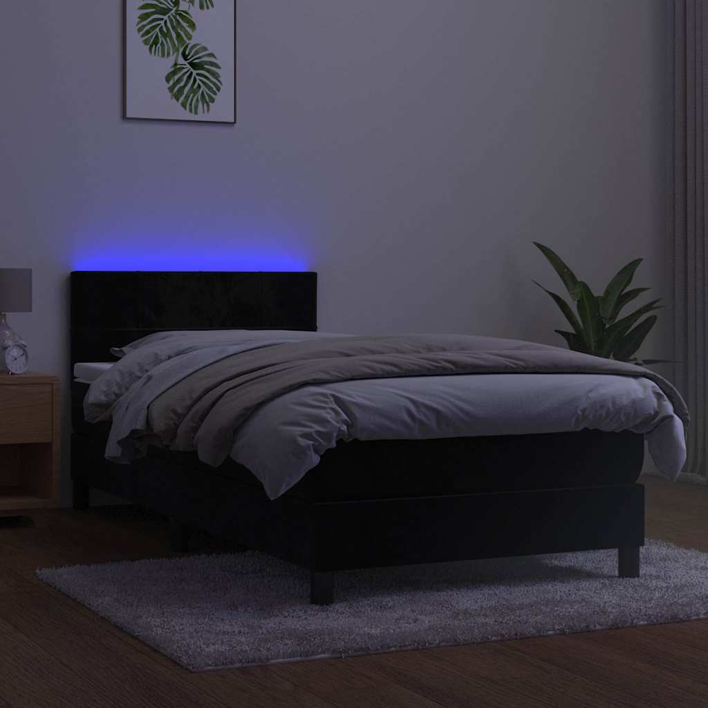 Krevet box spring s madracem LED crni 90x190 cm baršun