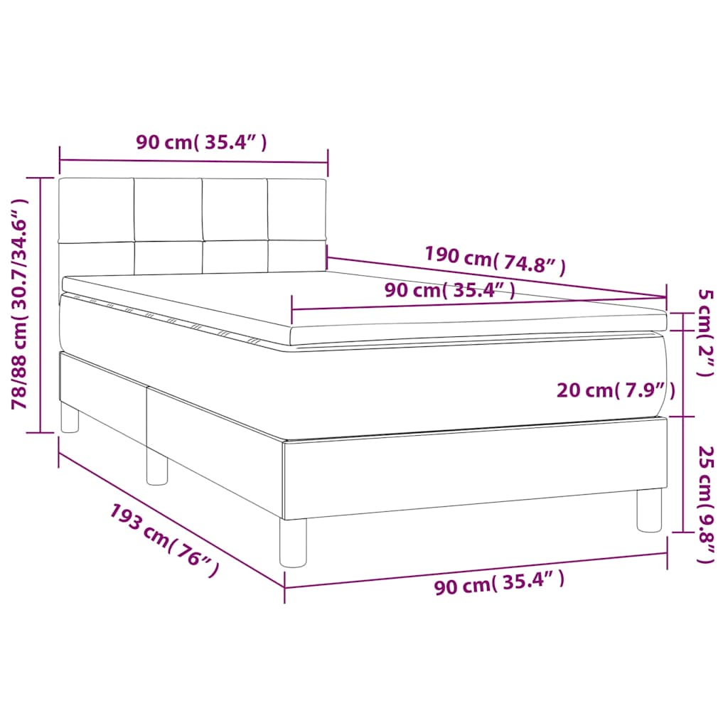 Krevet box spring s madracem LED crni 90x190 cm baršun