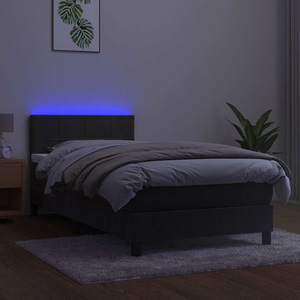 Krevet box spring s madracem LED tamnosivi 100x200 cm baršun