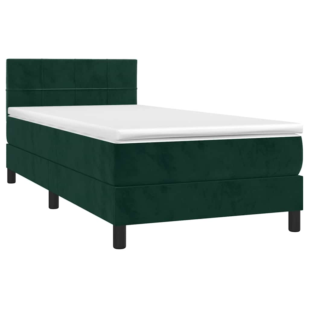 Krevet box spring s madracem LED tamnozeleni 100x200 cm baršun