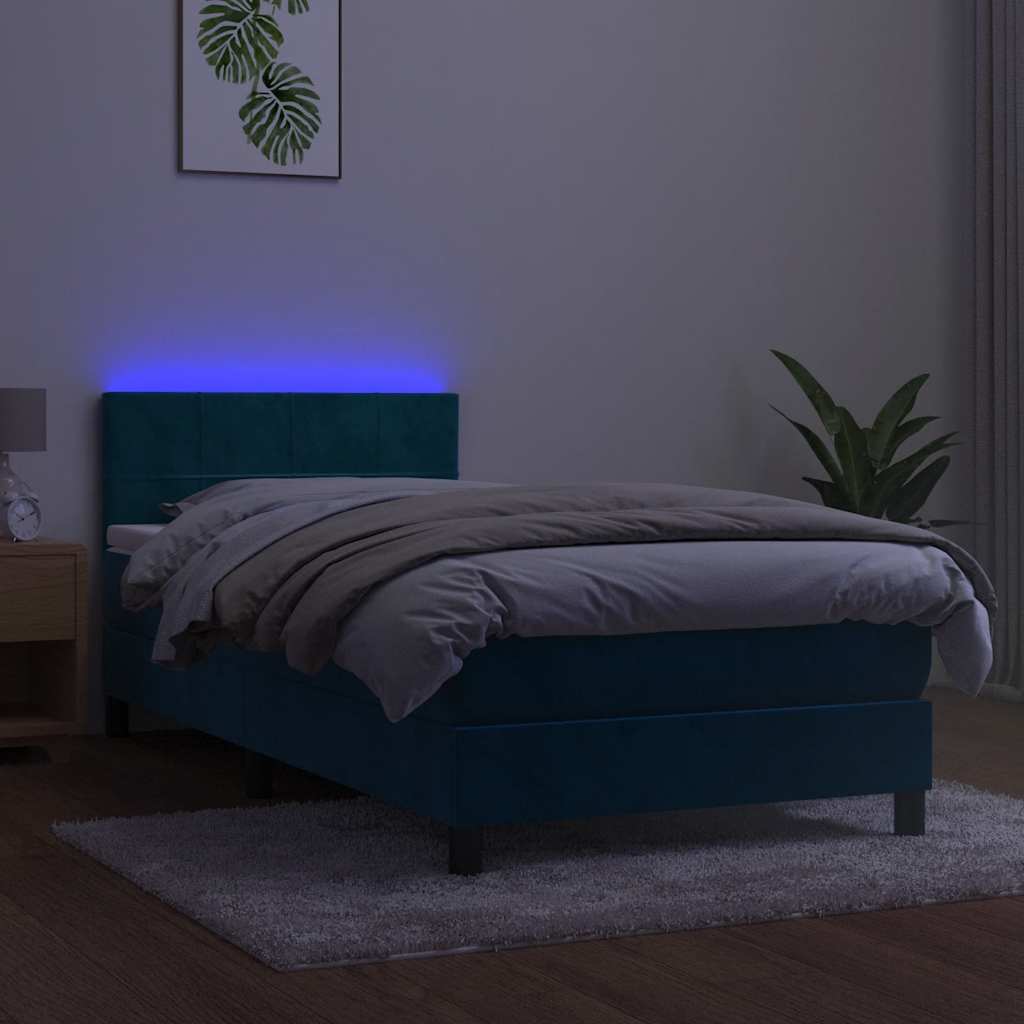 Krevet box spring s madracem LED tamnoplavi 100x200 cm baršun
