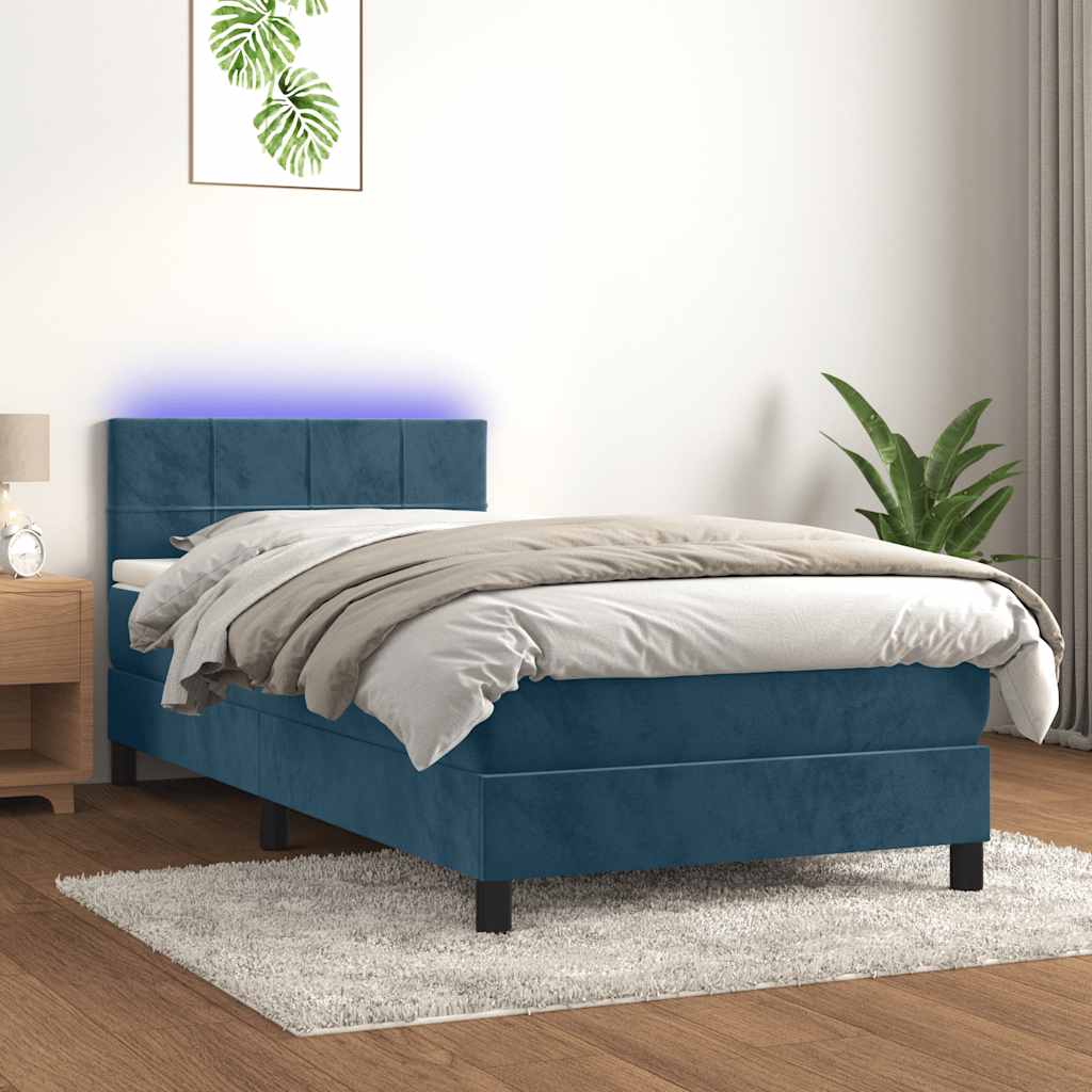 Krevet box spring s madracem LED tamnoplavi 100x200 cm baršun