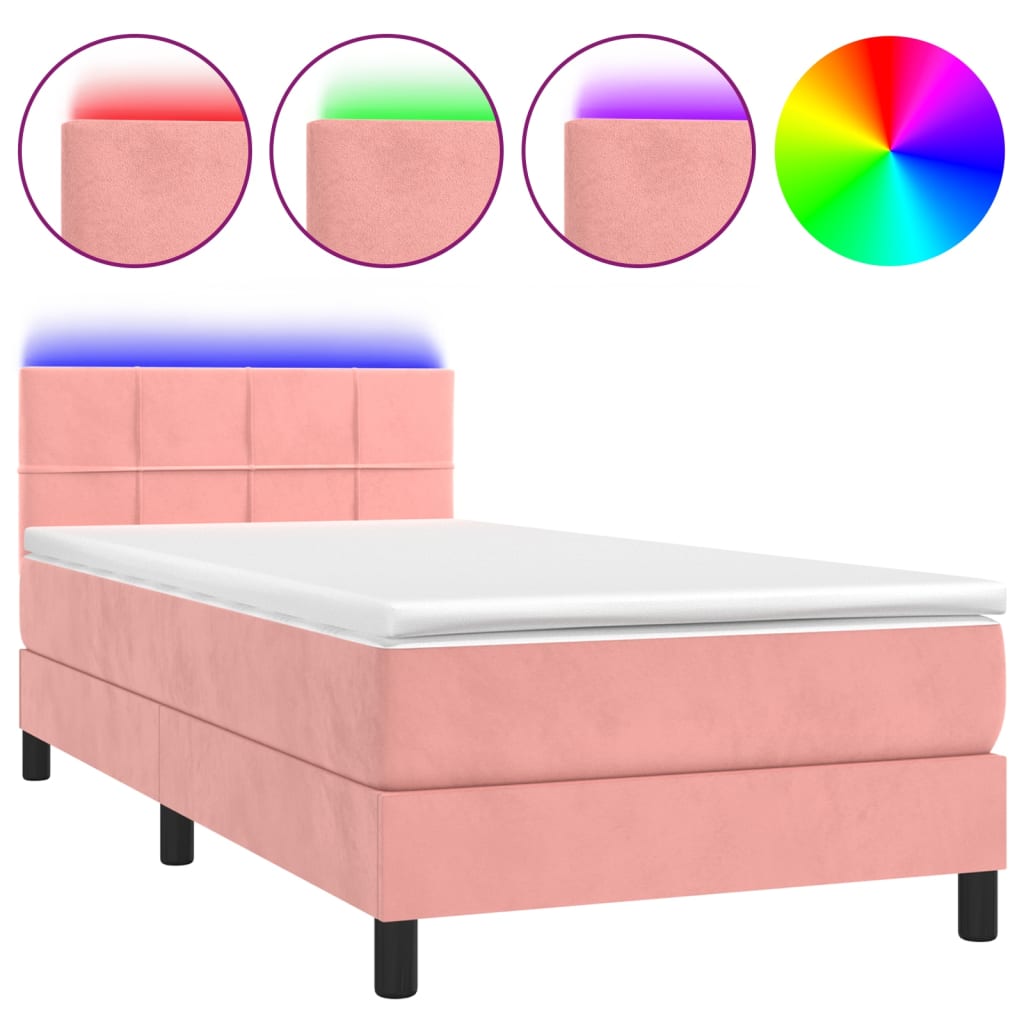 Krevet box spring s madracem LED ružičasti 100x200cm baršunasti