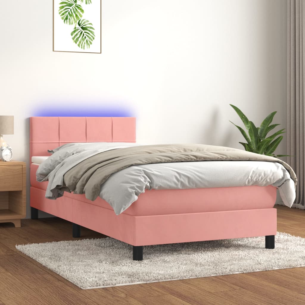 Krevet box spring s madracem LED ružičasti 100x200cm baršunasti