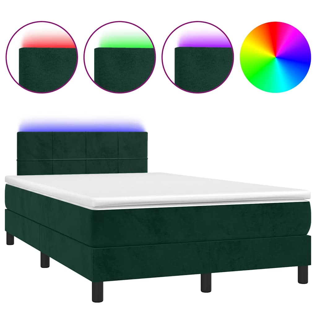 Krevet box spring s madracem LED tamnozeleni 120x200 cm baršun