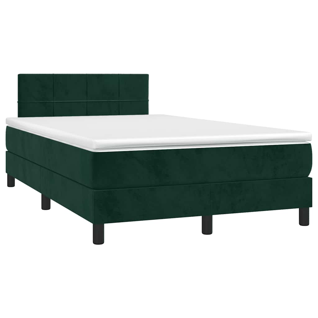 Krevet box spring s madracem LED tamnozeleni 120x200 cm baršun