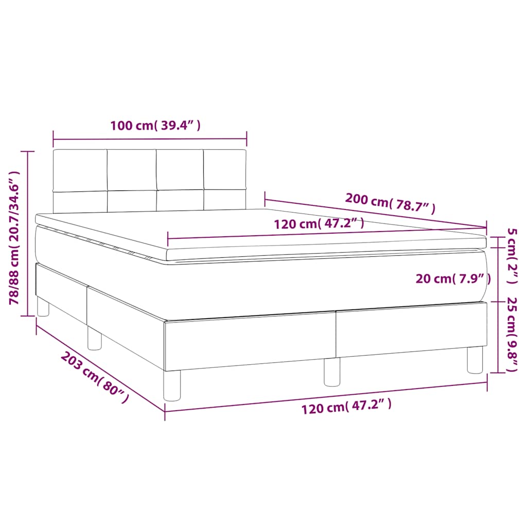 Krevet box spring s madracem LED tamnozeleni 120x200 cm baršun