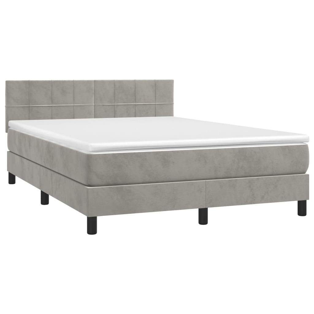 Krevet box spring s madracem LED svjetlosivi 140x190 cm baršun