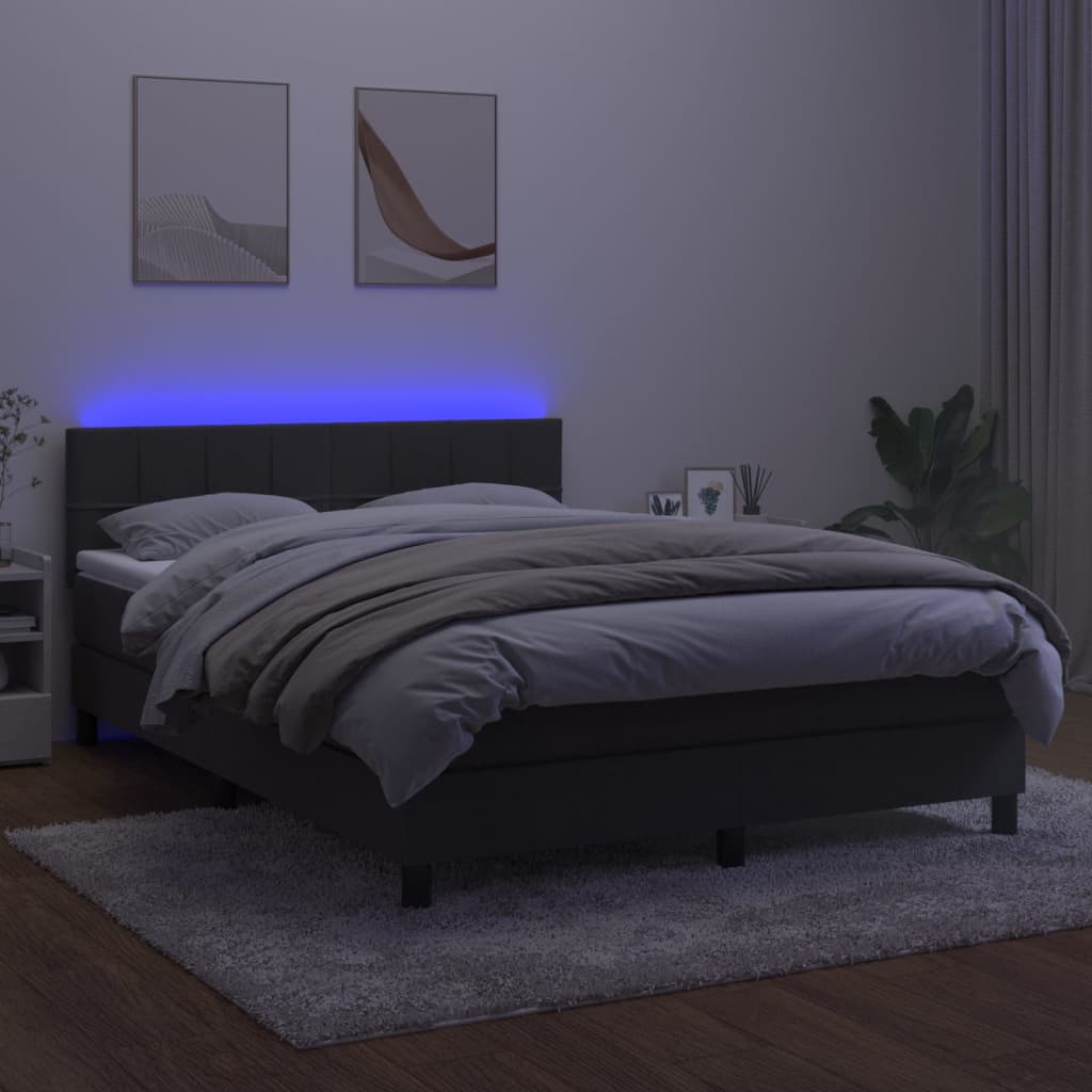 Krevet box spring s madracem LED tamnosivi 140x190 cm baršun