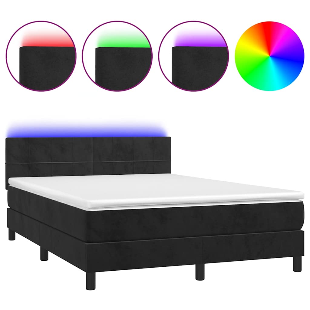 Krevet box spring s madracem LED crni 140x190 cm baršun