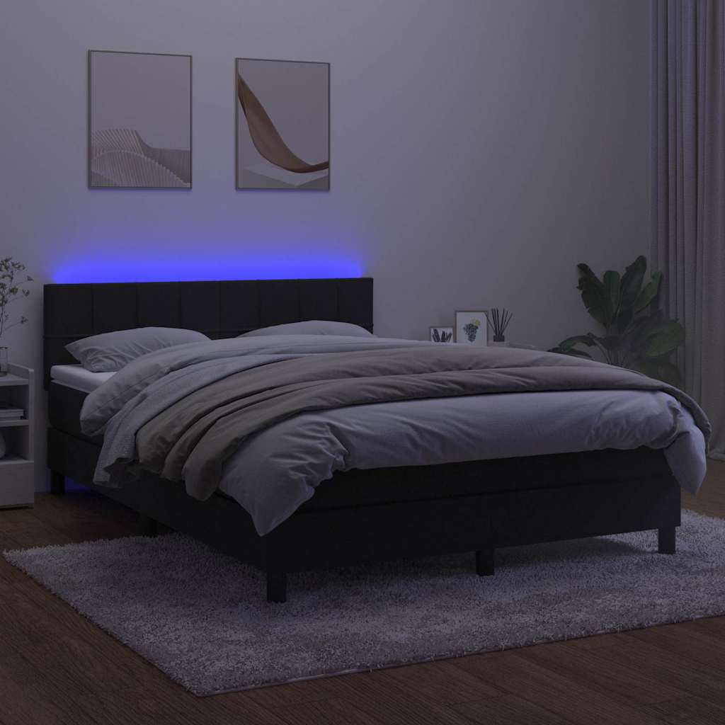Krevet box spring s madracem LED crni 140x200 cm baršun