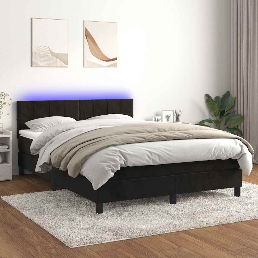 Krevet box spring s madracem LED crni 140x200 cm baršun
