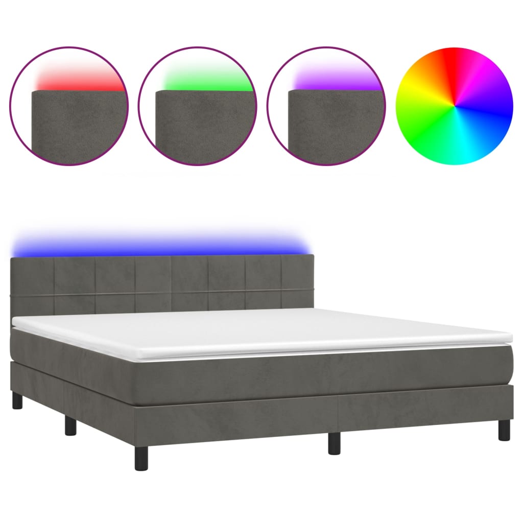 Krevet box spring s madracem LED tamnosivi 160x200 cm baršun