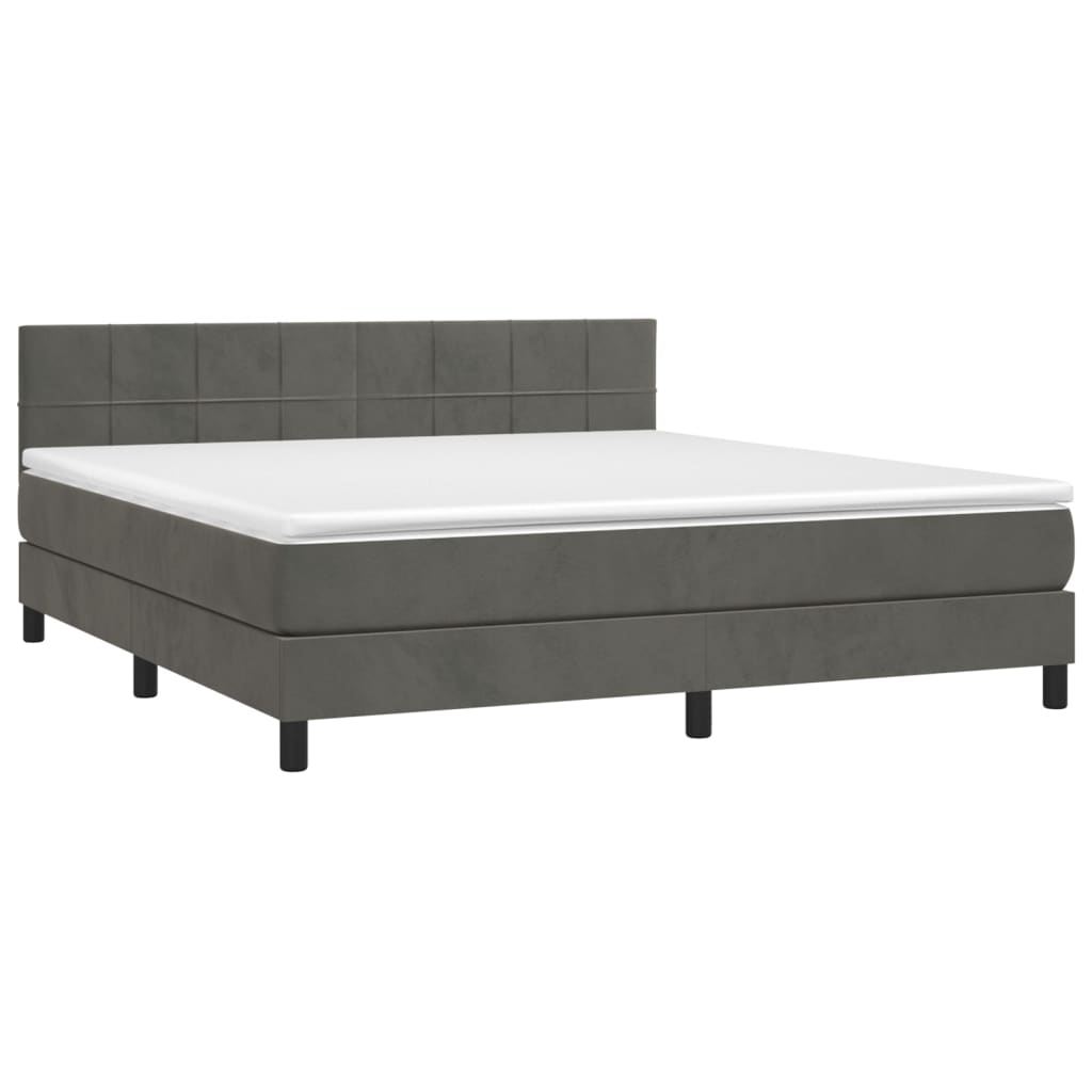 Krevet box spring s madracem LED tamnosivi 160x200 cm baršun