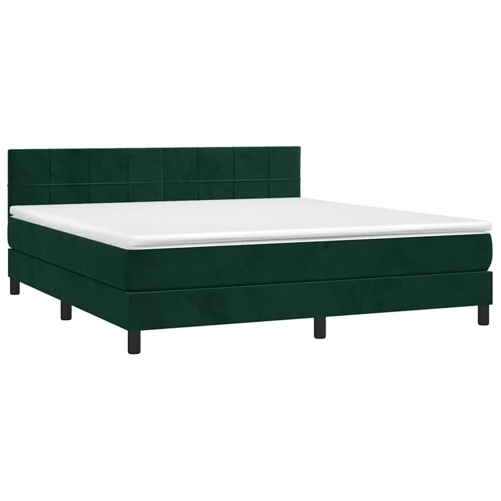 Krevet box spring s madracem LED tamnozeleni 160x200 cm baršun