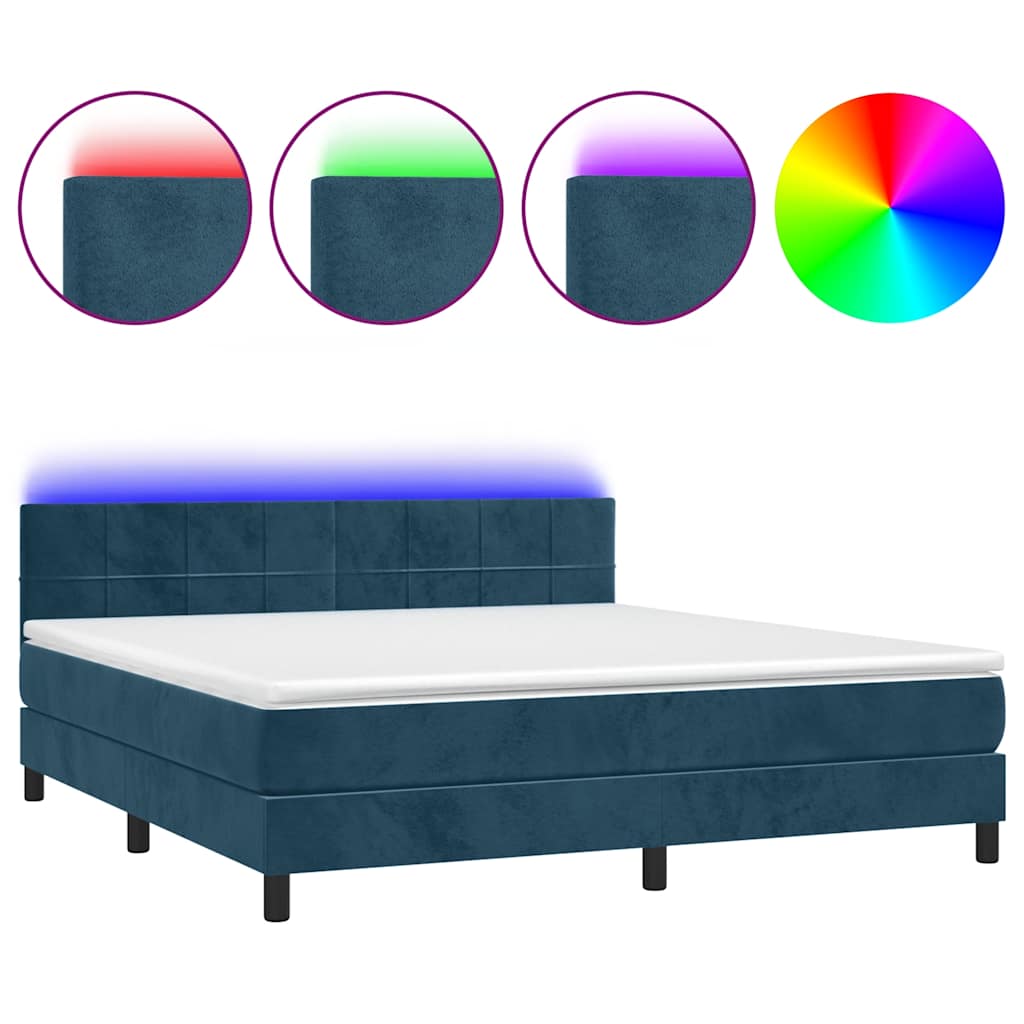 Krevet box spring s madracem LED tamnoplavi 160x200 cm baršun